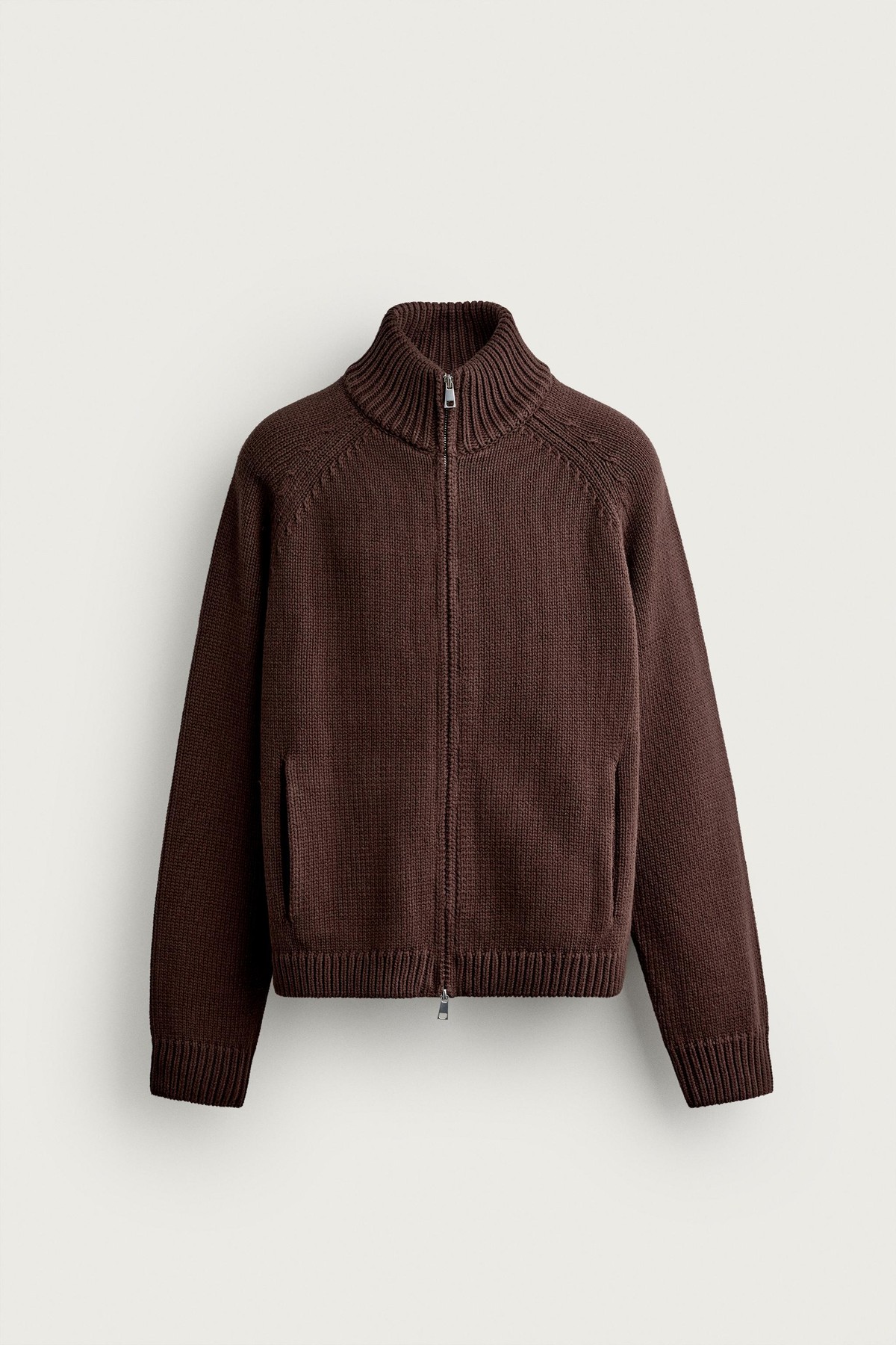 자라 하이넥 집업 니트 가디건 6674/305/700 BROWN