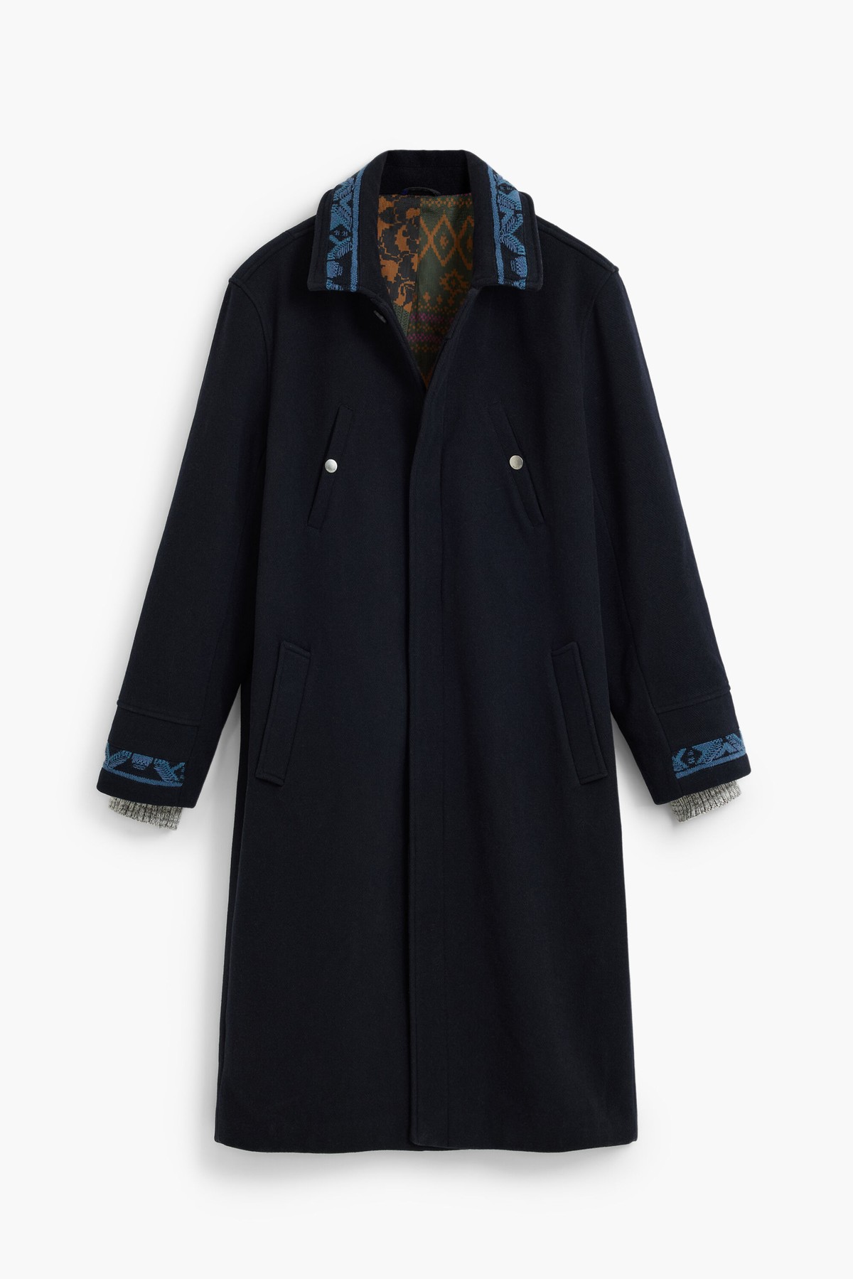 데시구알 프린트 울 혼방 롱 코트 27SMEW015000 BLACK