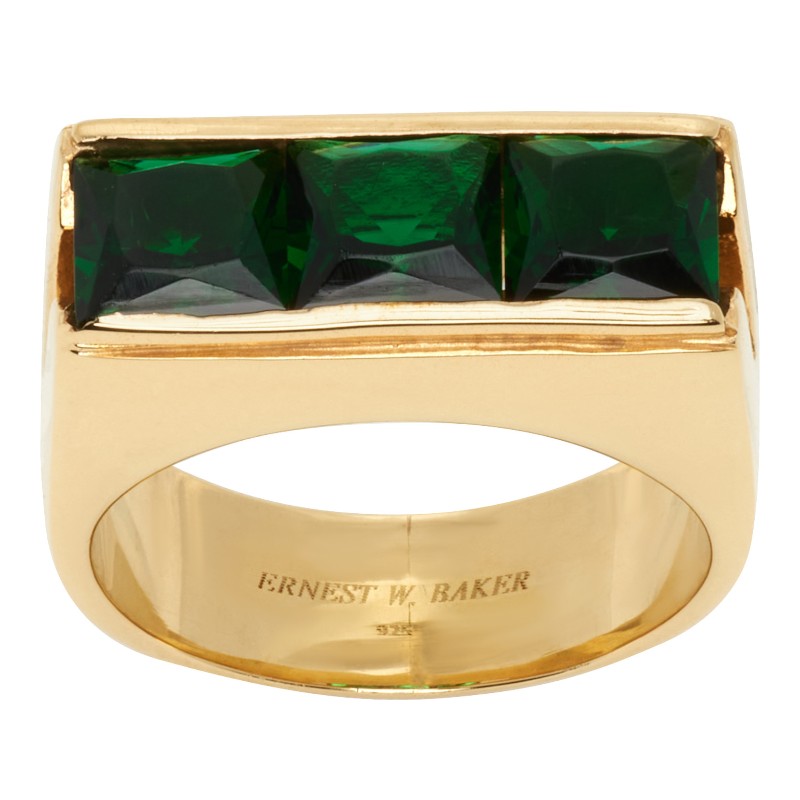 어니스트 더블유 베이커 쓰리 스톤 링 FW26JW17 Green Stone