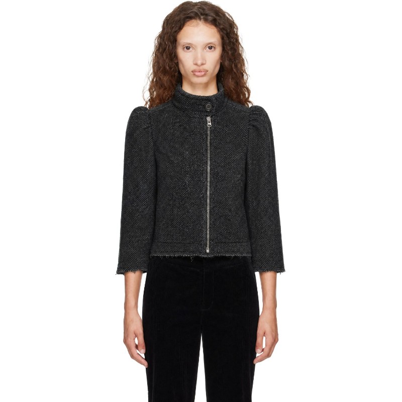 노울스 그레이 울 트위드 지퍼 재킷 AW26-CHJA0GRY Dark Grey