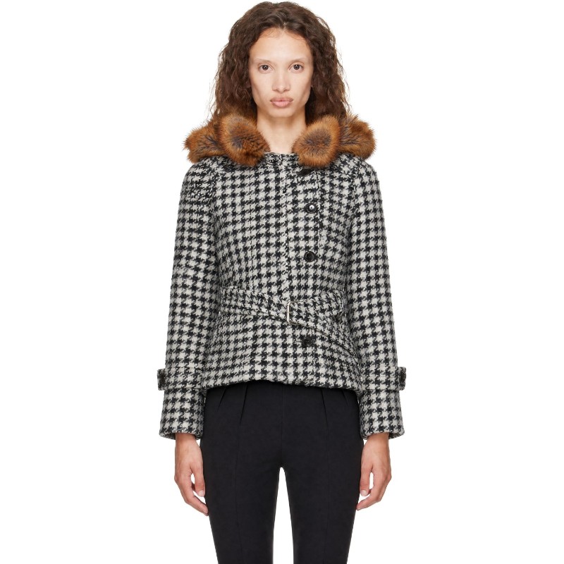 노울스 블랙 &amp; 화이트 베이비 파카 코트 AW26-BAPA0HOU Houndstooth