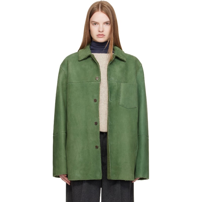 오라리 그린 메리노 무톤 시어링 셔츠 재킷 A25AB02SM Dusty Green