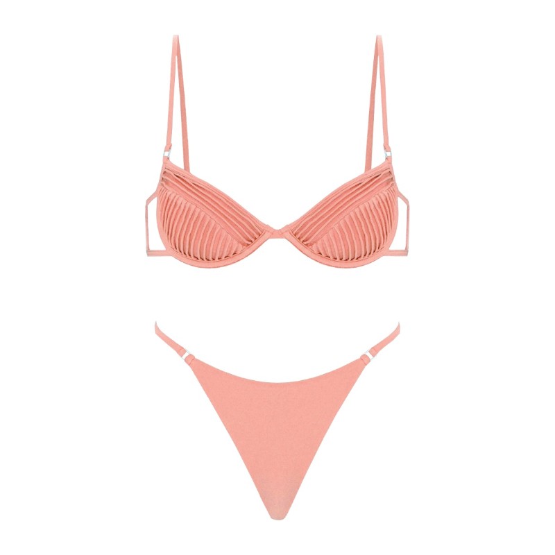 셀리아 리치우드 골지 구조 컵 비키니 세트 AMYBIKINI PEACH