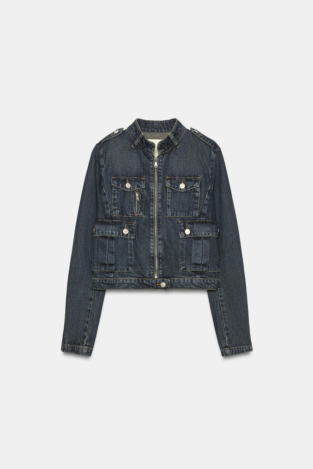 자라 슬림핏 포켓 크롭 데님 자켓 1300/271/401 NAVY BLUE