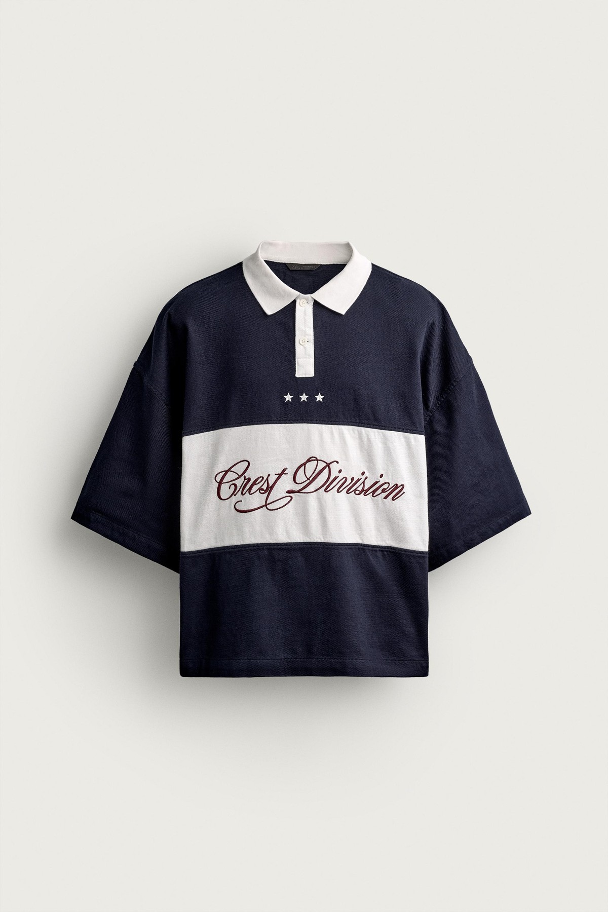 자라 컬러블록 박시핏 반팔 폴로셔츠 1195/398/043 NAVY / WHITE