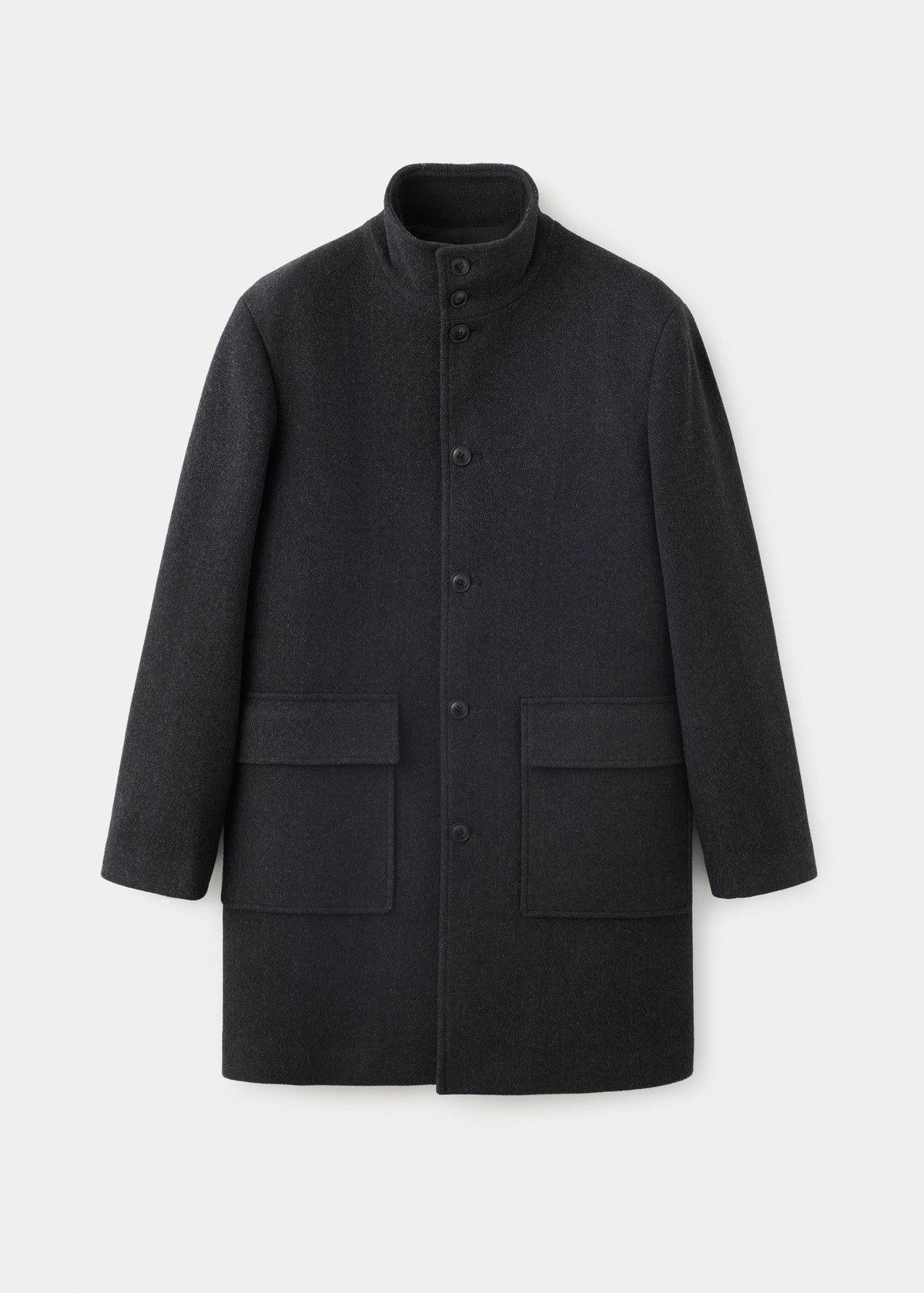 망고 울 혼방 퍼널넥 싱글 코트 37037890_96 GRIS OSCURO VIGORE