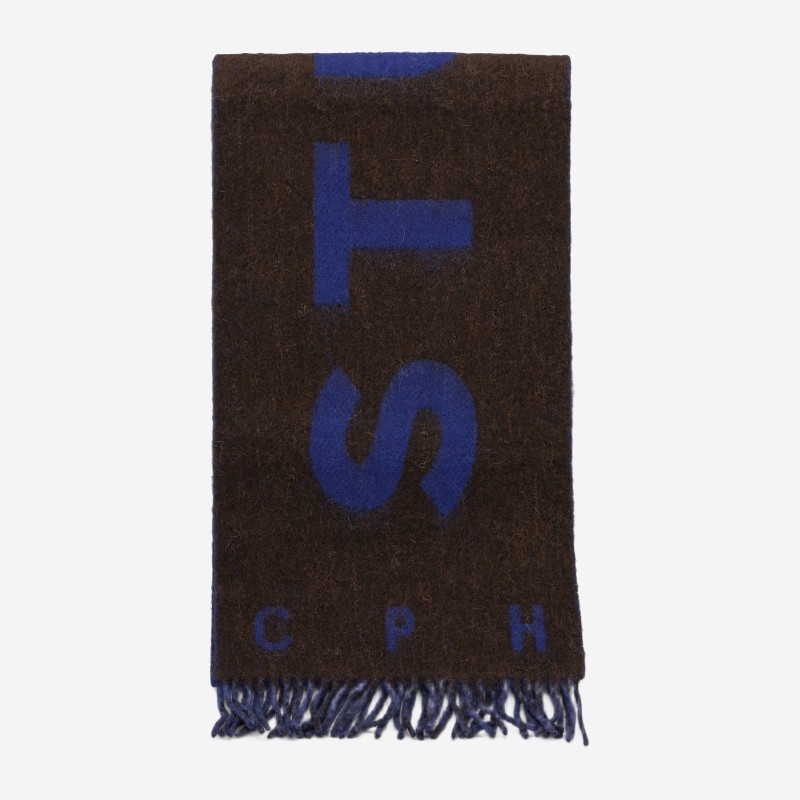 코펜하겐 컬러 블록 레터링 울 블렌드 머플러 F6CPHSHAWL13 DARK BROWN