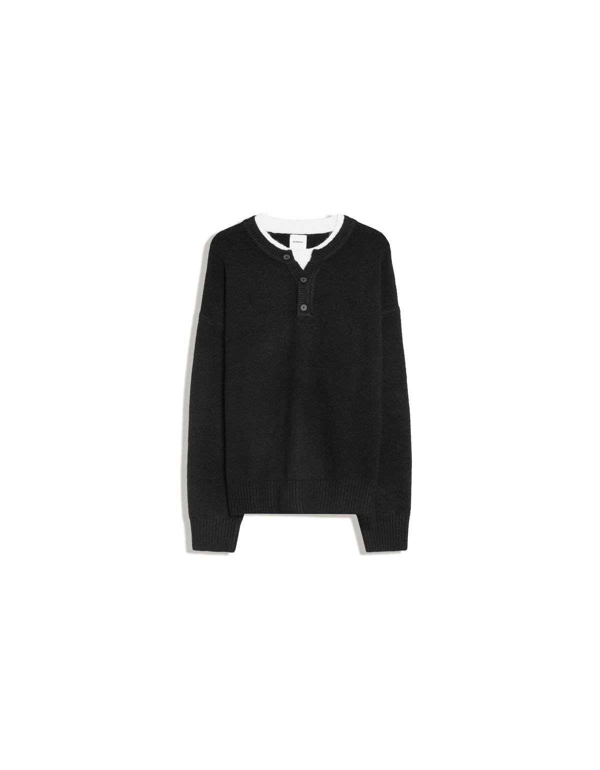 버쉬카 헨리넥 배색 니트 스웨터 4517/693 BLACK