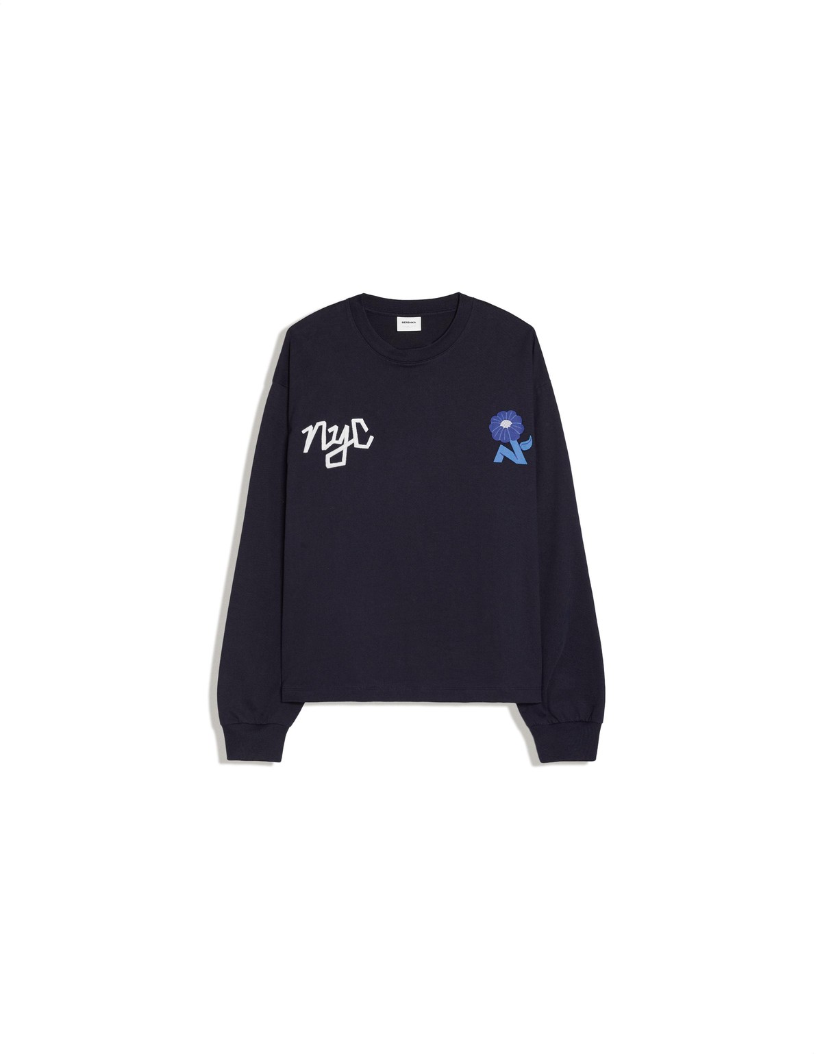 버쉬카 프린트 크루넥 긴팔 티셔츠 4384/112 NAVY