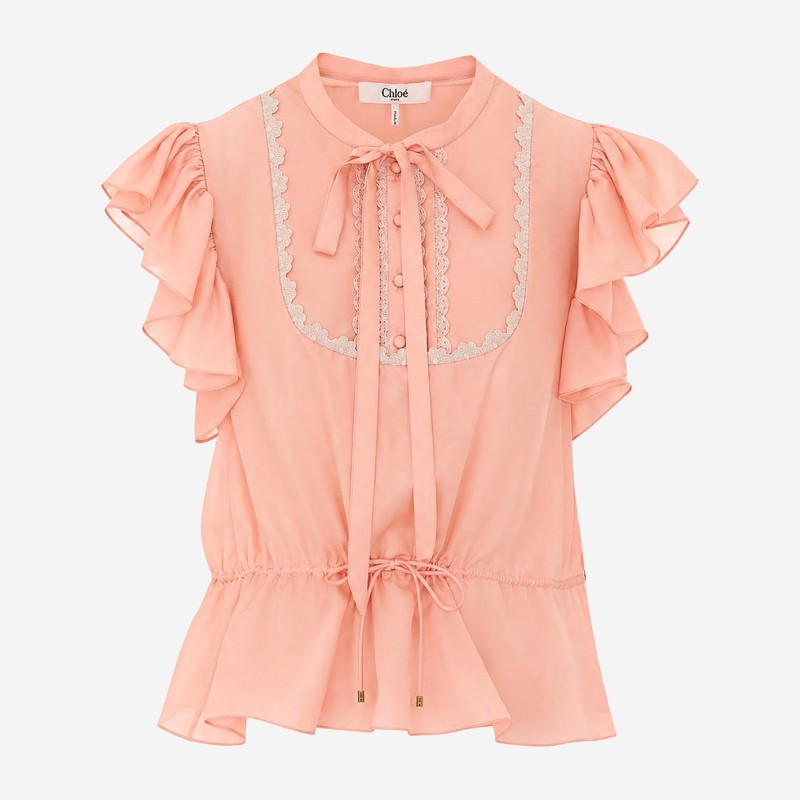 끌로에 실크 레이스 러플 블라우스 CH26AHT53009266 NUDE NEUTRALS