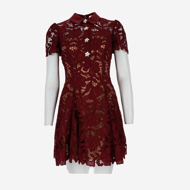 셀프포트레이트 플라워 레이스 미니 원피스 PF26 111SA BU BURGUNDY