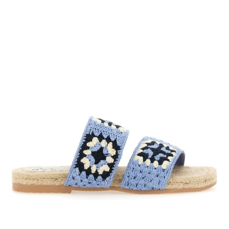 마네비 크로셰 더블 스트랩 플랫 샌들 P43Y0 COTTON CROCHET INDIGO AND NAVY