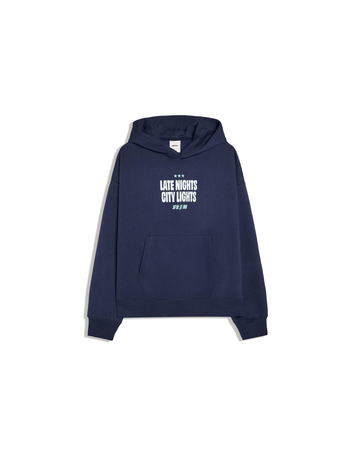 버쉬카 프린트 캥거루 포켓 후디 3370/190 NAVY