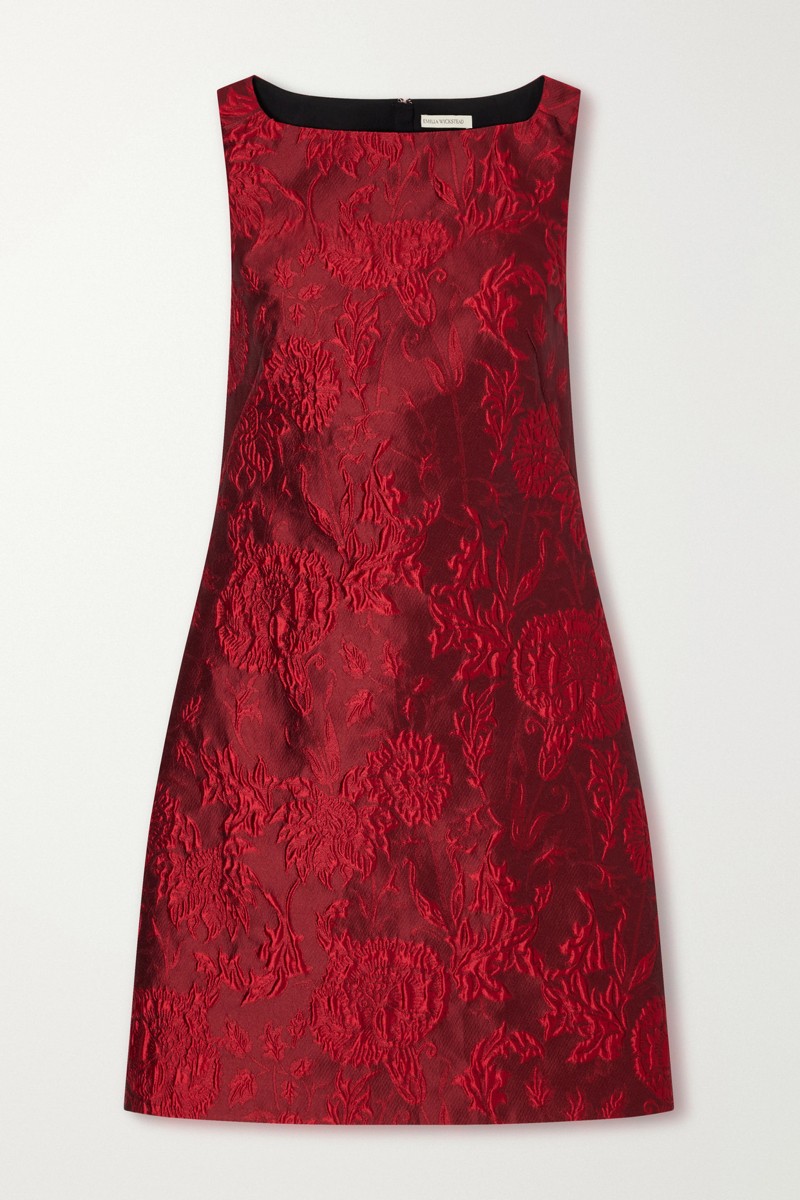 에밀리아 윅스테드 Rifer 플로럴 클로케 미니 원피스 버건디 46376663163137789