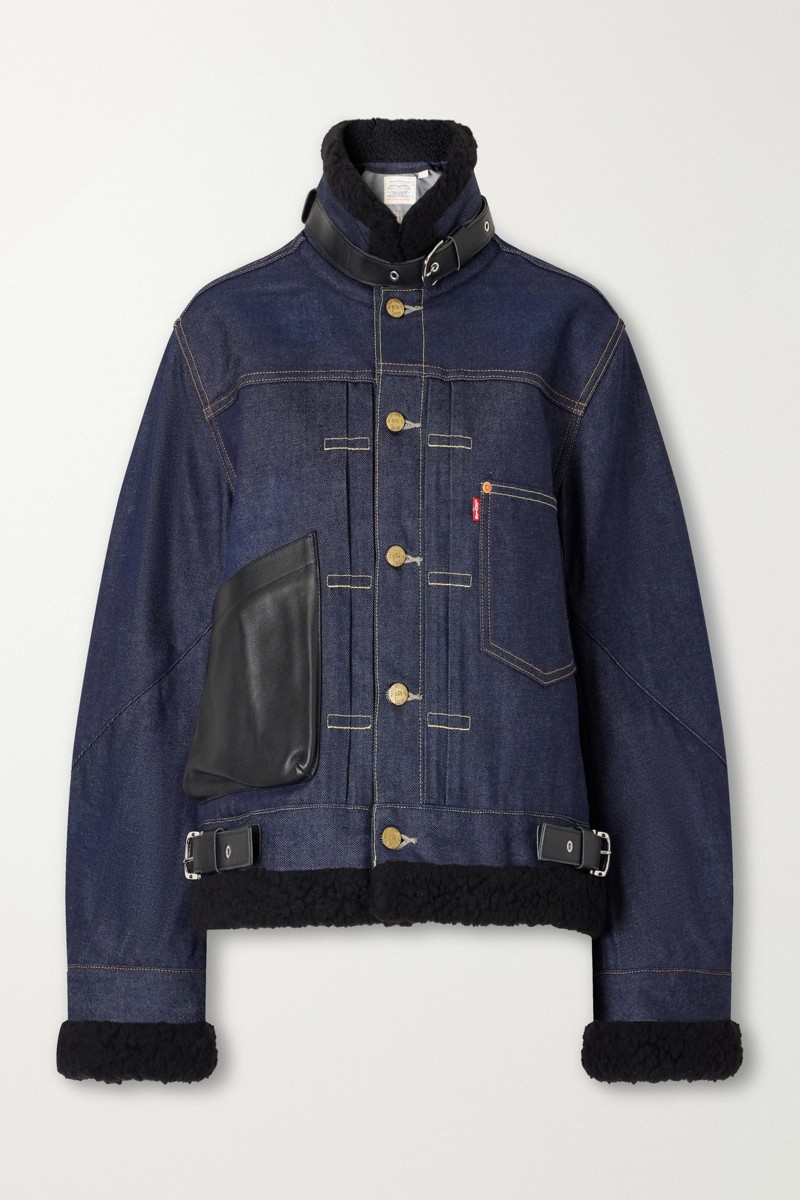 사카이 Levis 플러시 가죽 트리밍 인디고 데님 재킷 46376663163010088