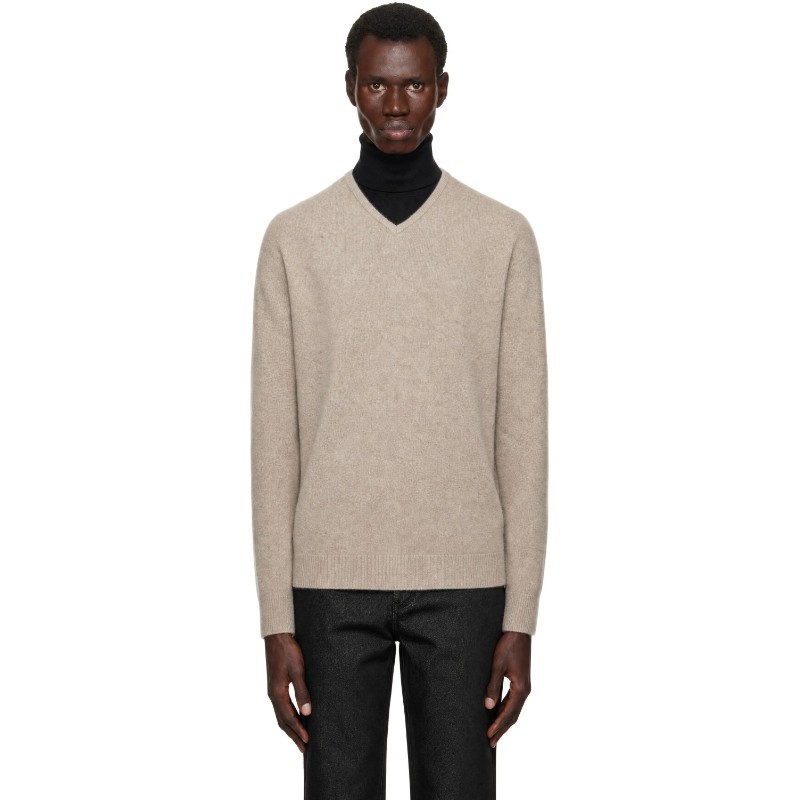 아모멘토 베이지 라쿤 브이넥 스웨터 AMCOPMM01KN BEIGE