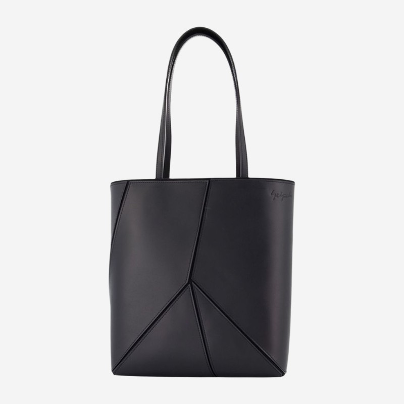 요지야마모토 기하학 패널 가죽 토트백 KN3837 095A BLK X BLK