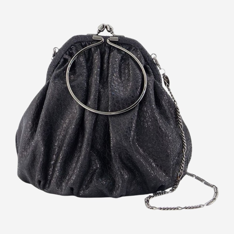 요지야마모토 드레이프 클라스프 가죽 파우치 KN3829 095A BLACK