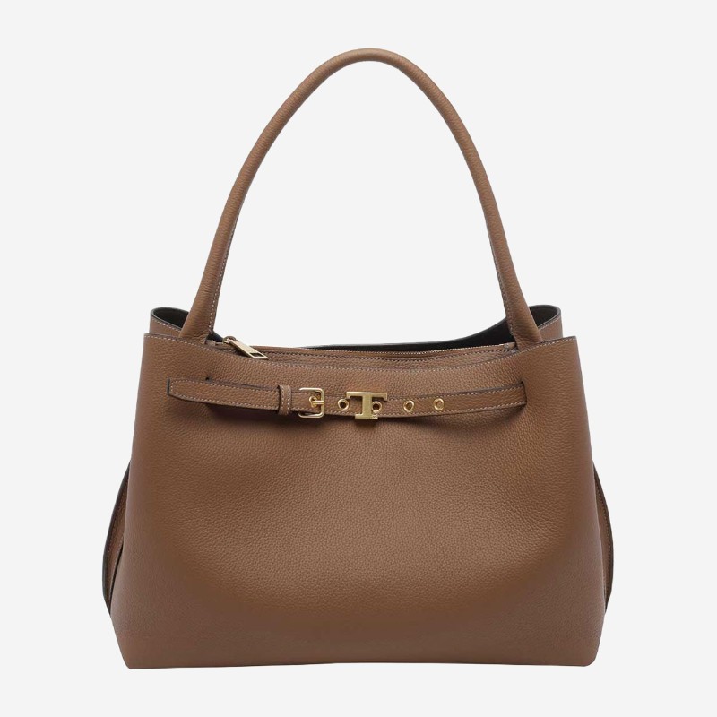 토즈 T 시그니처 가죽 핸드백 XBWTIMJ0200WKAS600 BROWN