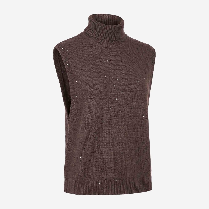 브루넬로쿠치넬리 시퀸 캐시미어 터틀넥 니트 베스트 M73540804C4211 DARK BROWN