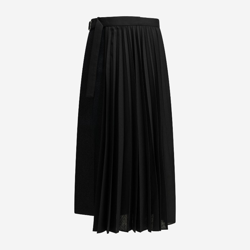 사카이 비대칭 플리츠 울 미디 스커트 2608766202 BLUE