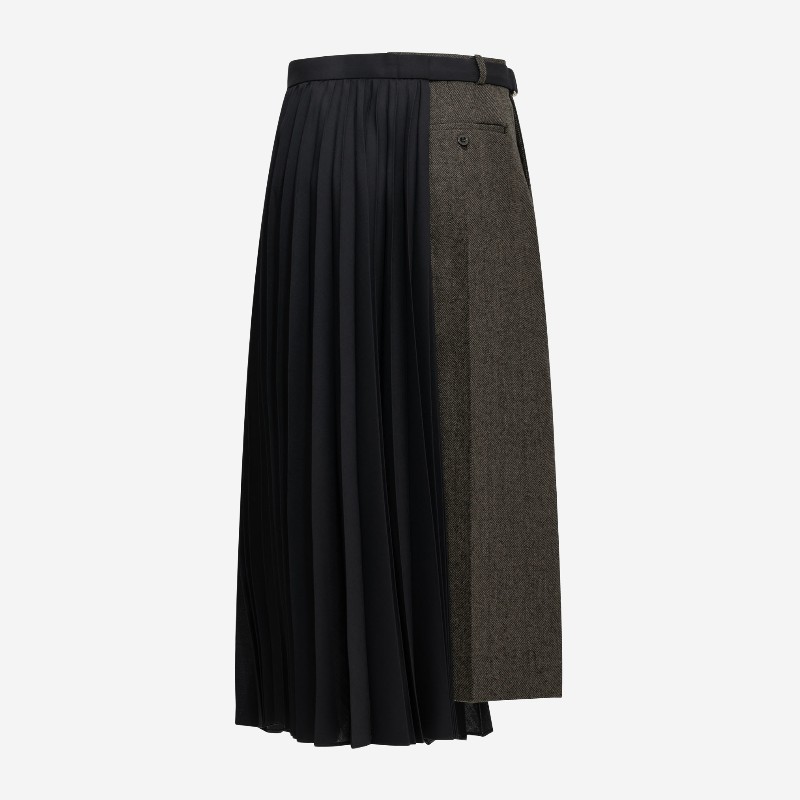 사카이 비대칭 플리츠 미디 스커트 2608766605 BROWN