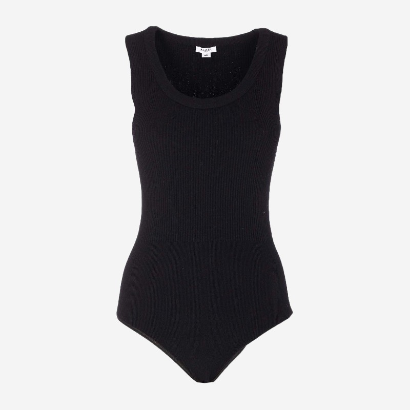 알라이아 골지 민소매 바디수트 AA9B0353K017A995 BLACK