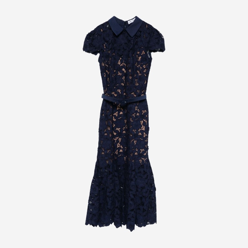 셀프포트레이트 플로럴 레이스 스캘럽 맥시 원피스 RS26 171M N NAVY