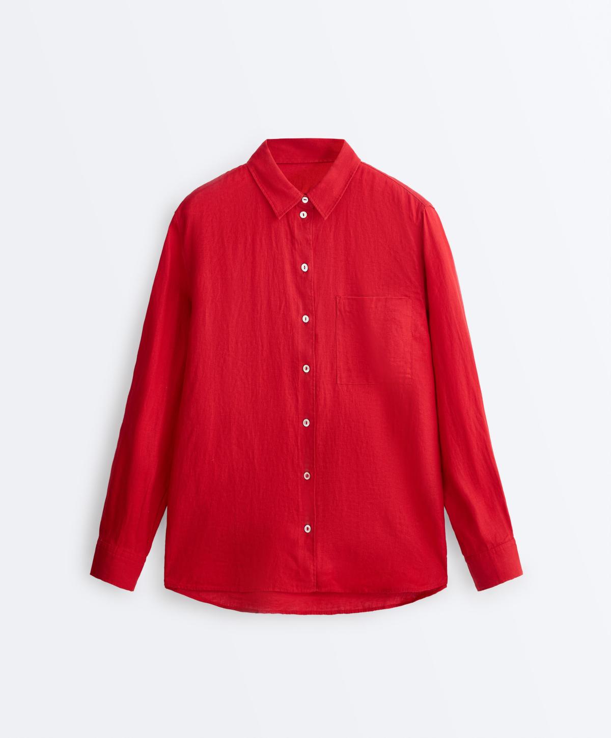오이쇼 100% 린넨 릴렉스핏 긴팔 셔츠 0097/109/599 BRIGHT RED