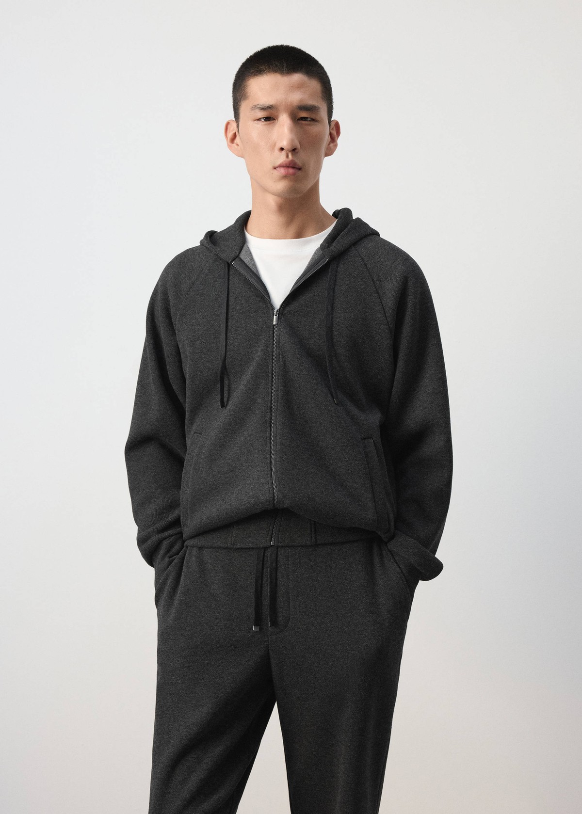 망고 무지 후드 집업 자켓 37037899_97 GRIS OSCURO