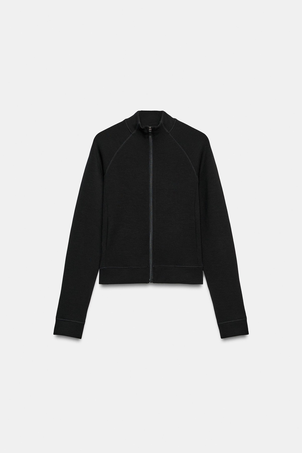자라 슬림핏 하이넥 래글런 집업 자켓 3641/827/800 BLACK