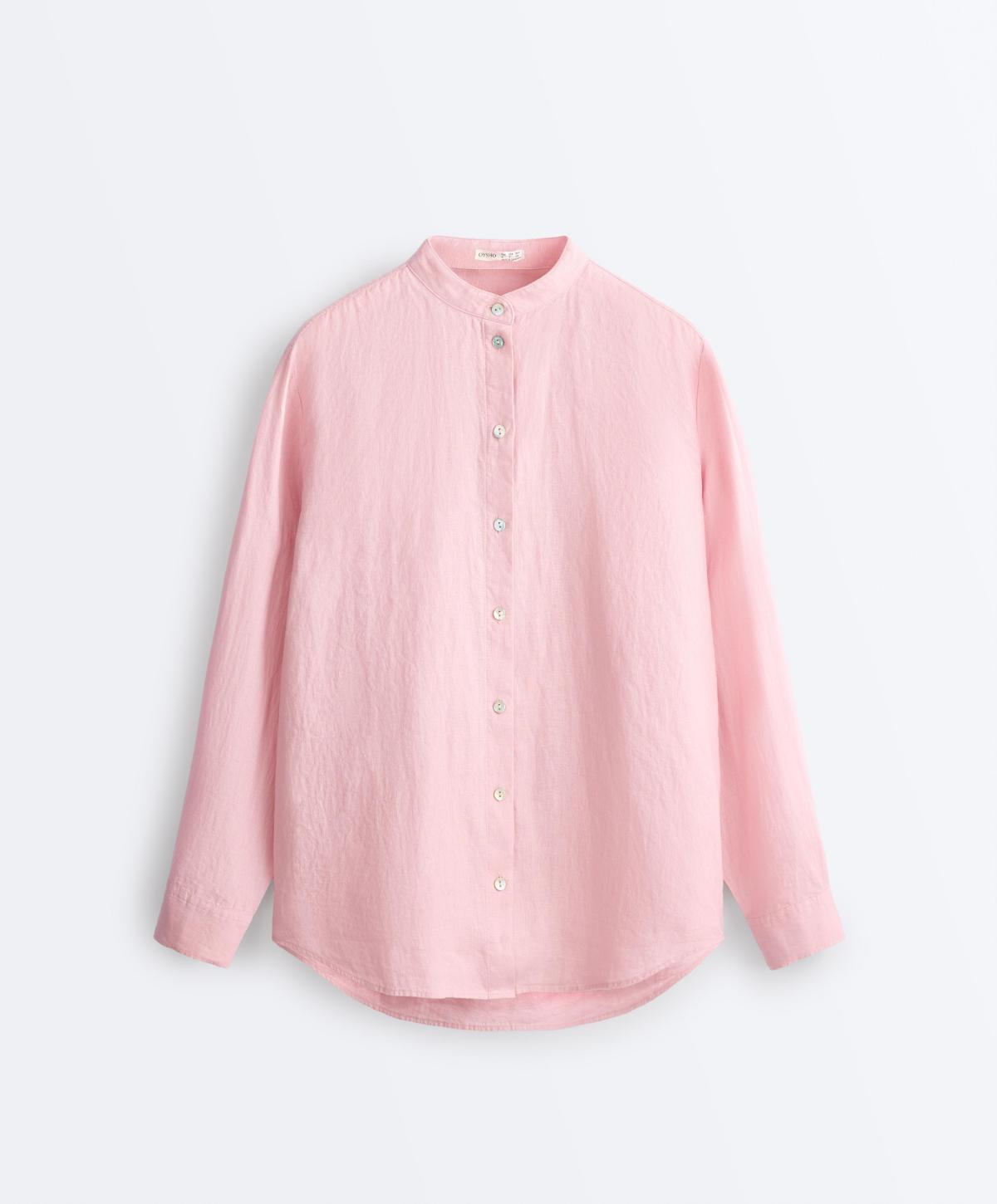 오이쇼 린넨 스탠드업 칼라 긴팔 셔츠 5363/109/625 PALE PINK