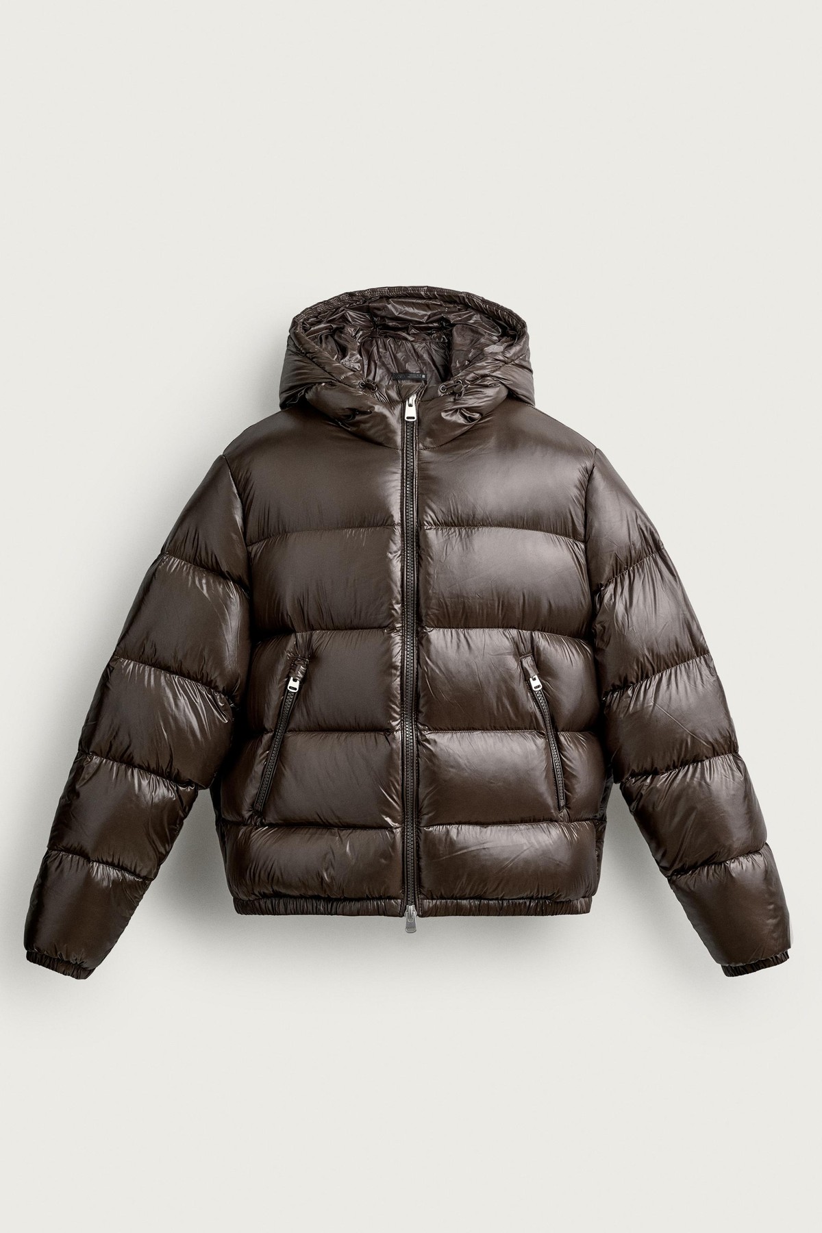 자라 테크니컬 글로시 후드 패딩 자켓 3411/001/700 BROWN