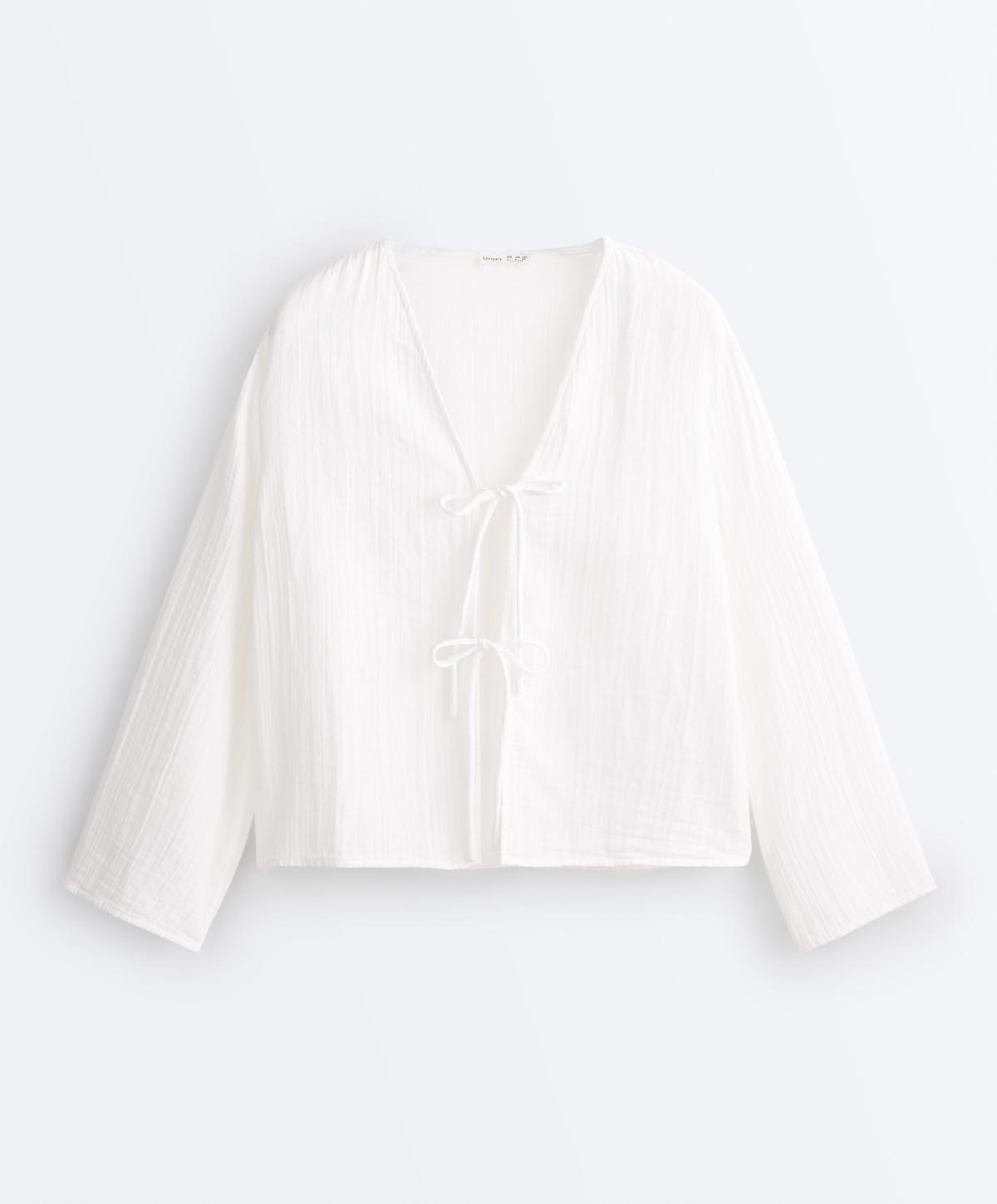 오이쇼 타이 브이넥 면 긴팔 셔츠 5357/109/251 WHITE