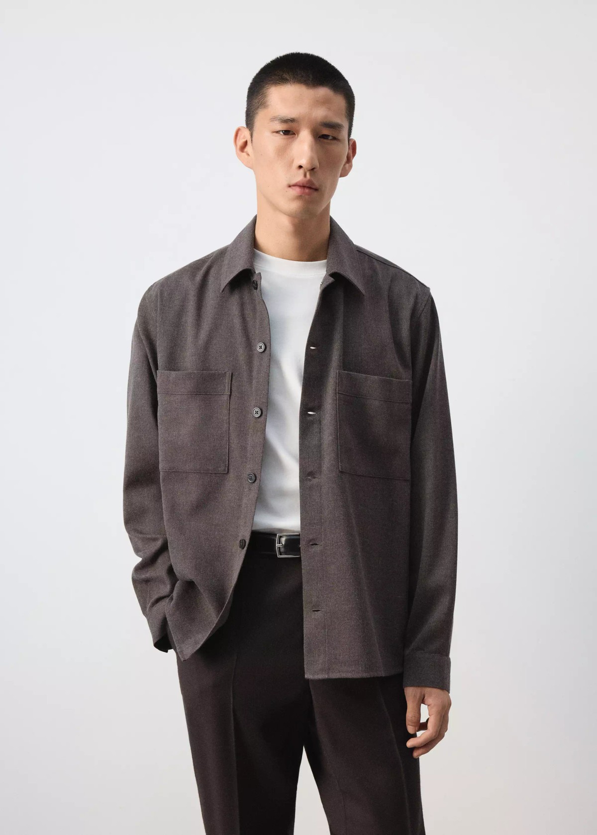 망고 울 혼방 레귤러핏 포켓 오버셔츠 37077884_30 MARRON