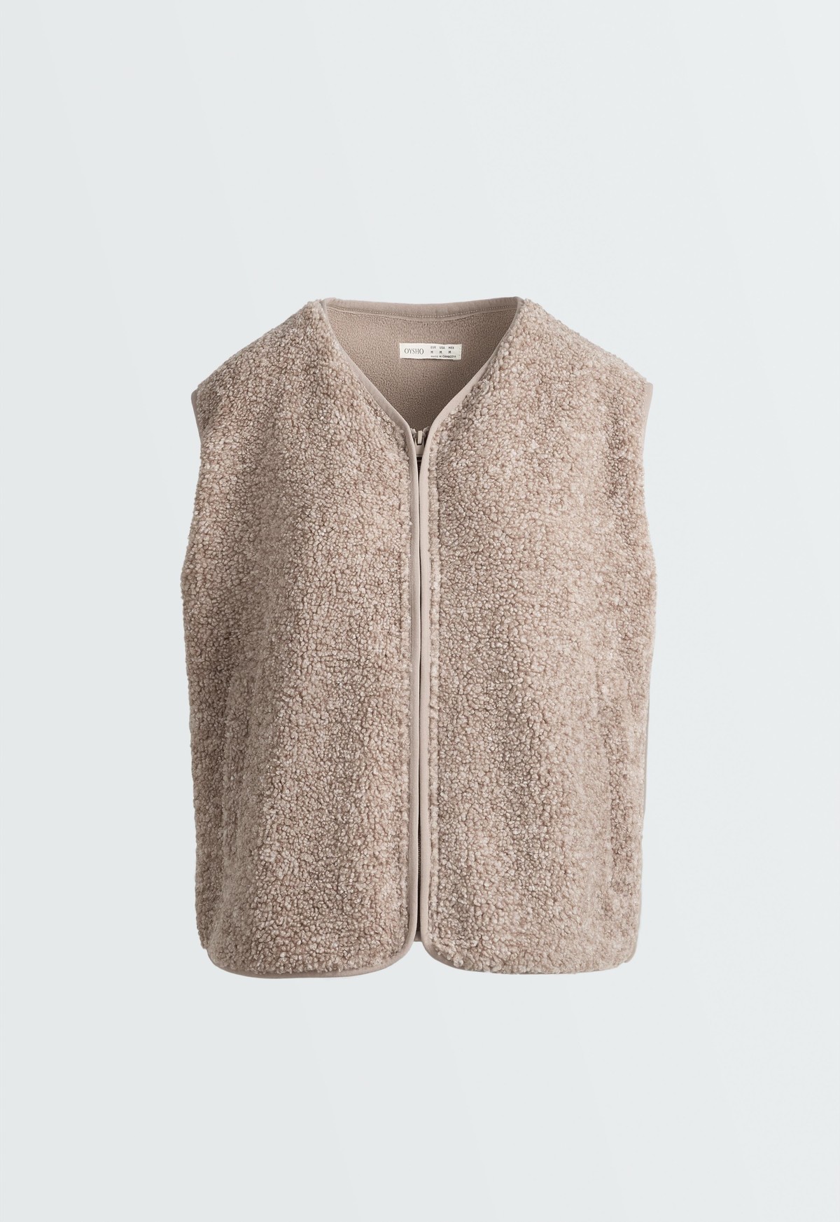 오이쇼 시어링 브이넥 지퍼 베스트 4187/674/830 TAUPE