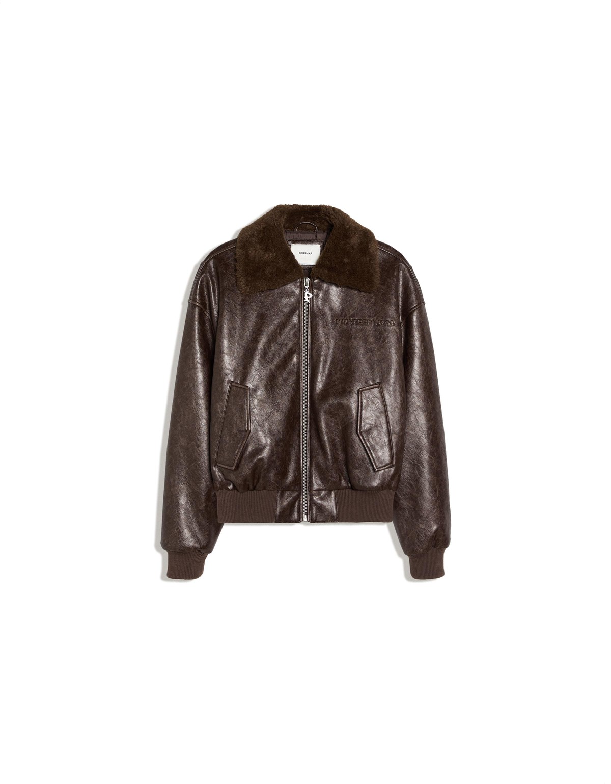 버쉬카 가죽 이펙트 퍼 카라 봄버 자켓 3103/677 BROWN