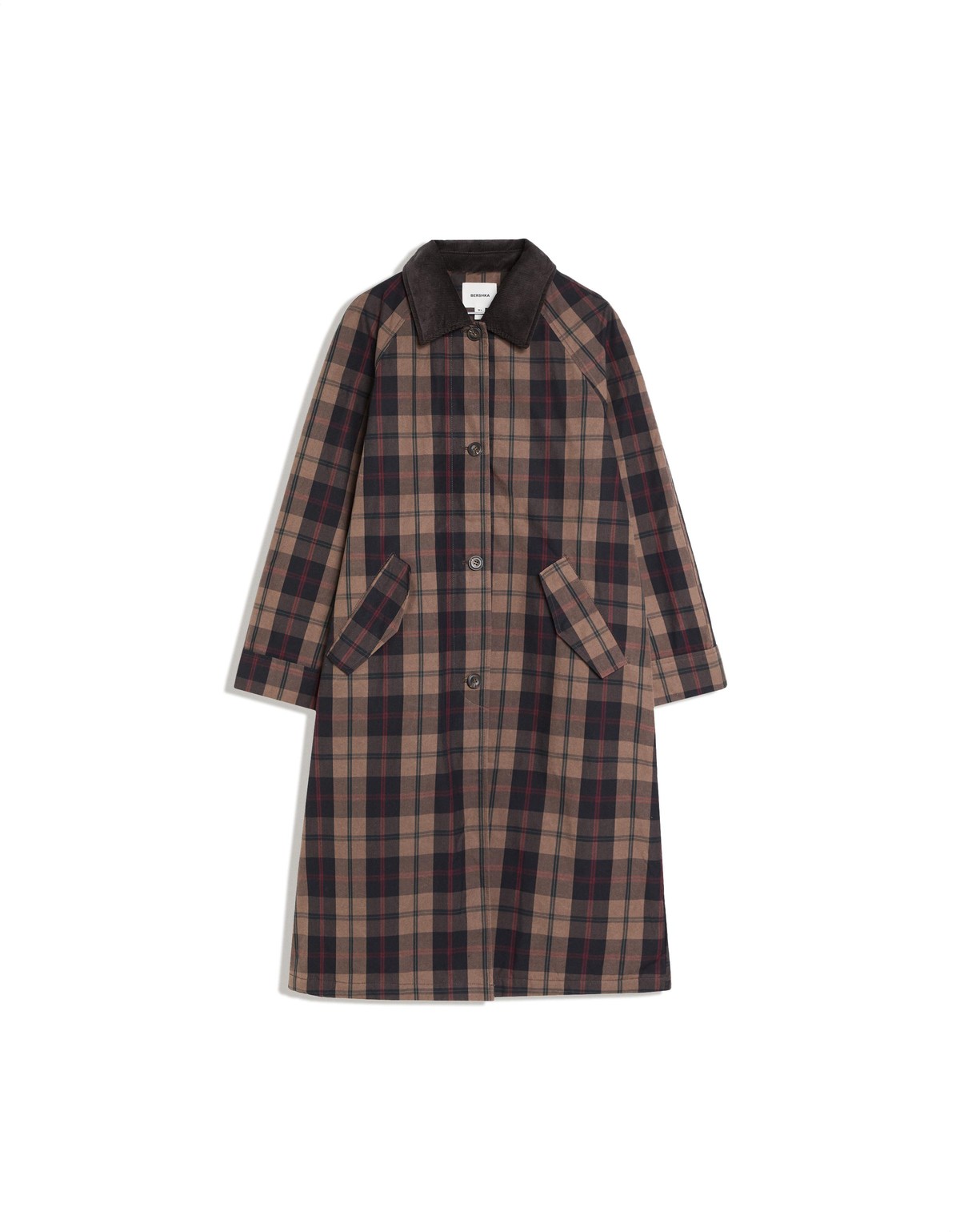 버쉬카 왁스 체크 롱 트렌치 코트 3497/273 BROWN