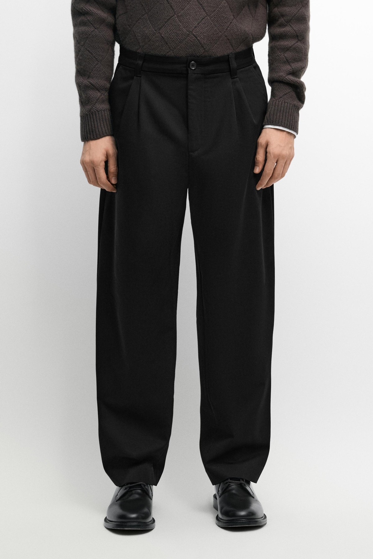 마시모두띠 더블 핀턱 코튼 와이드 팬츠 0189/005 BLACK