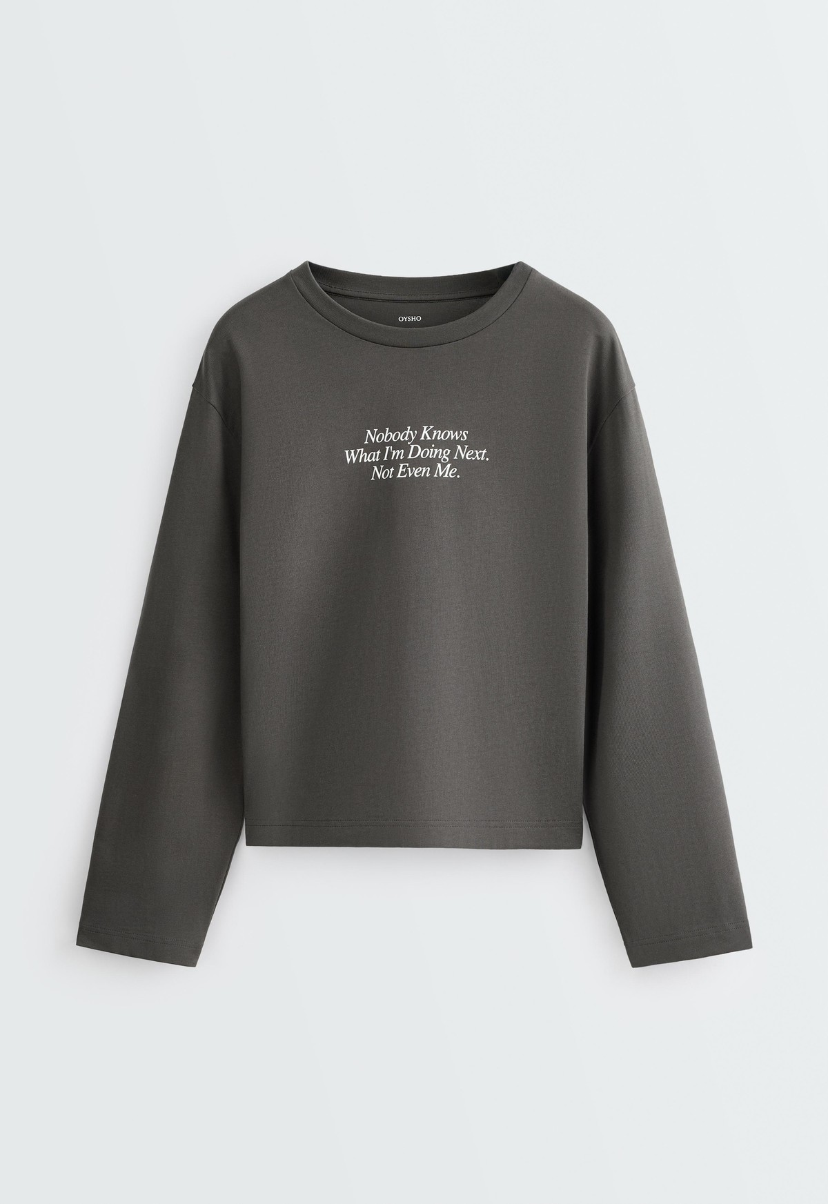 오이쇼 레터링 라운드넥 순면 긴팔 티셔츠 5999/172/038 CHARCOAL GREY