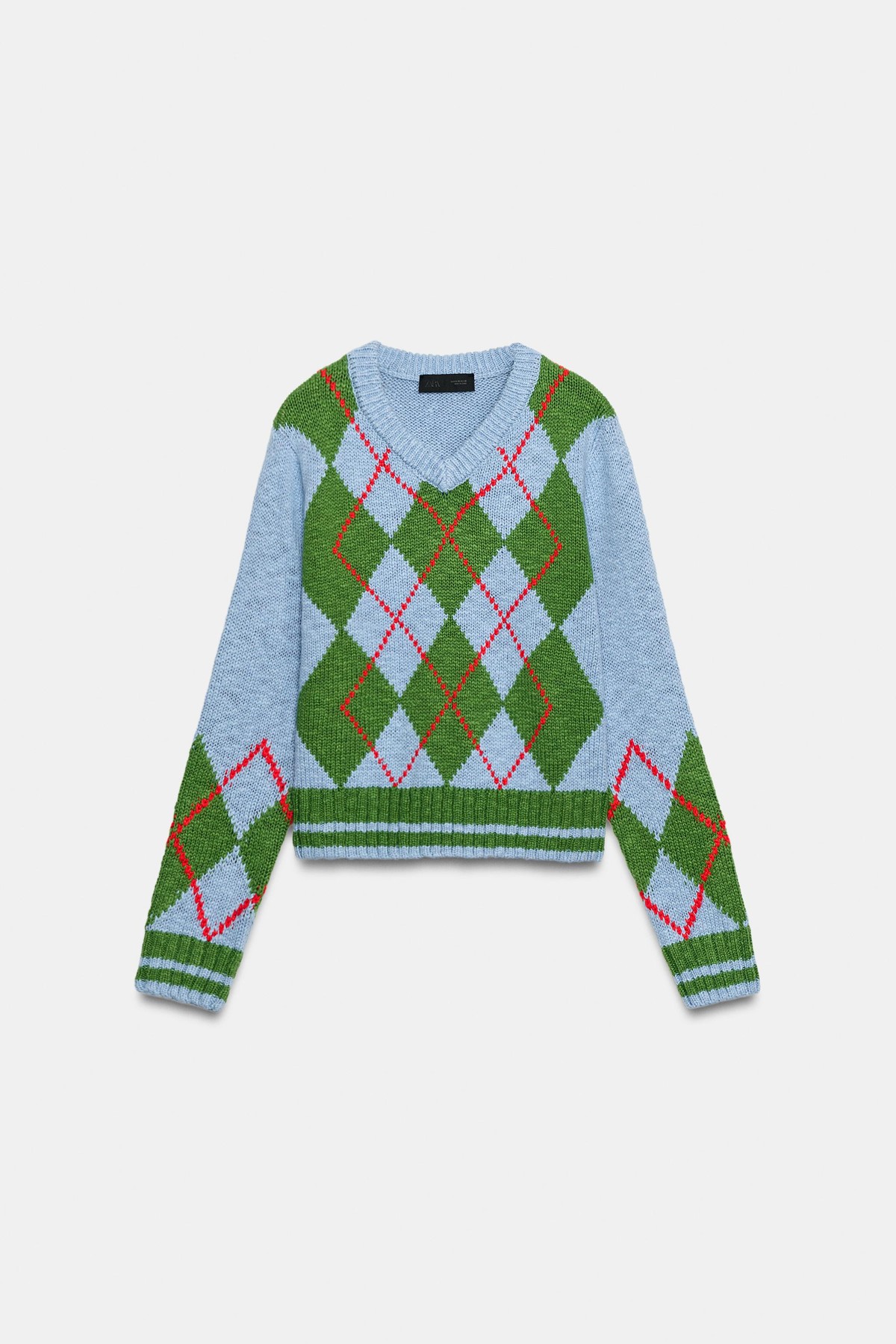자라 아가일 브이넥 크롭 니트 스웨터 3653/106/330 MULTICOLOURED