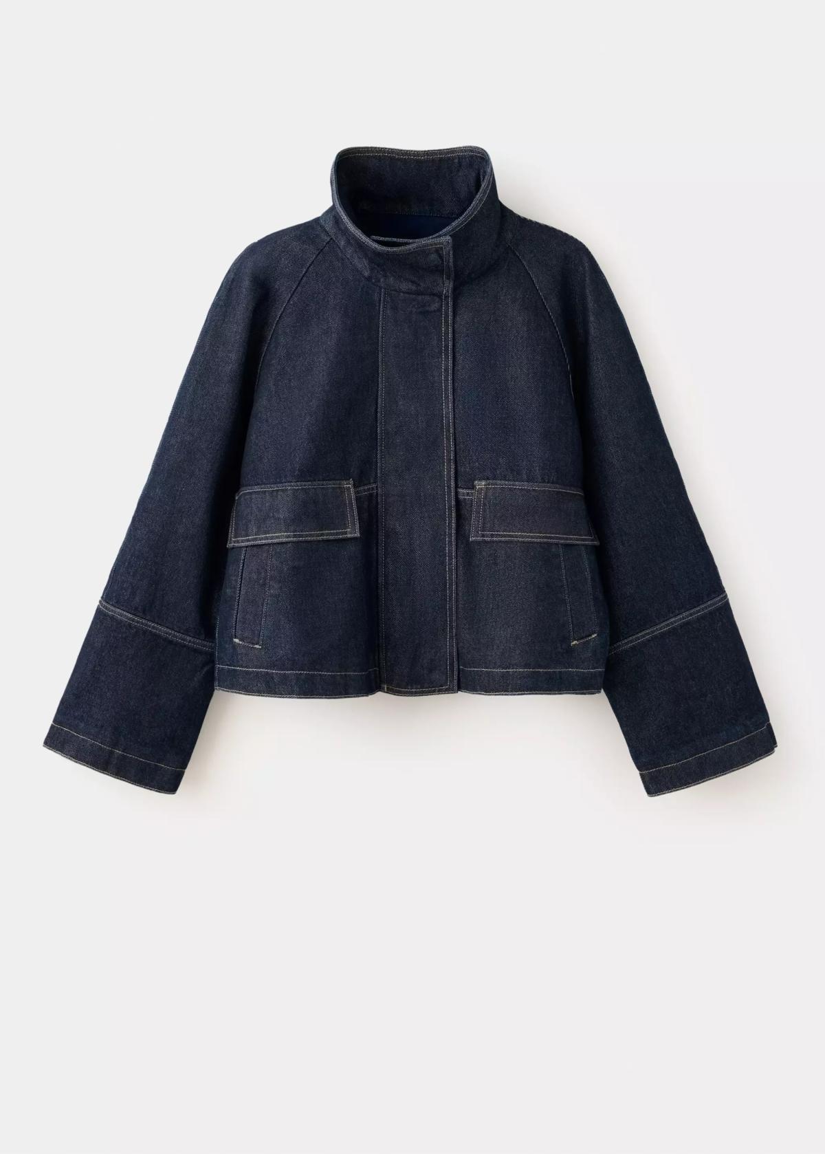 망고 퍼넬넥 크롭 데님 자켓 37094085_TS AZUL