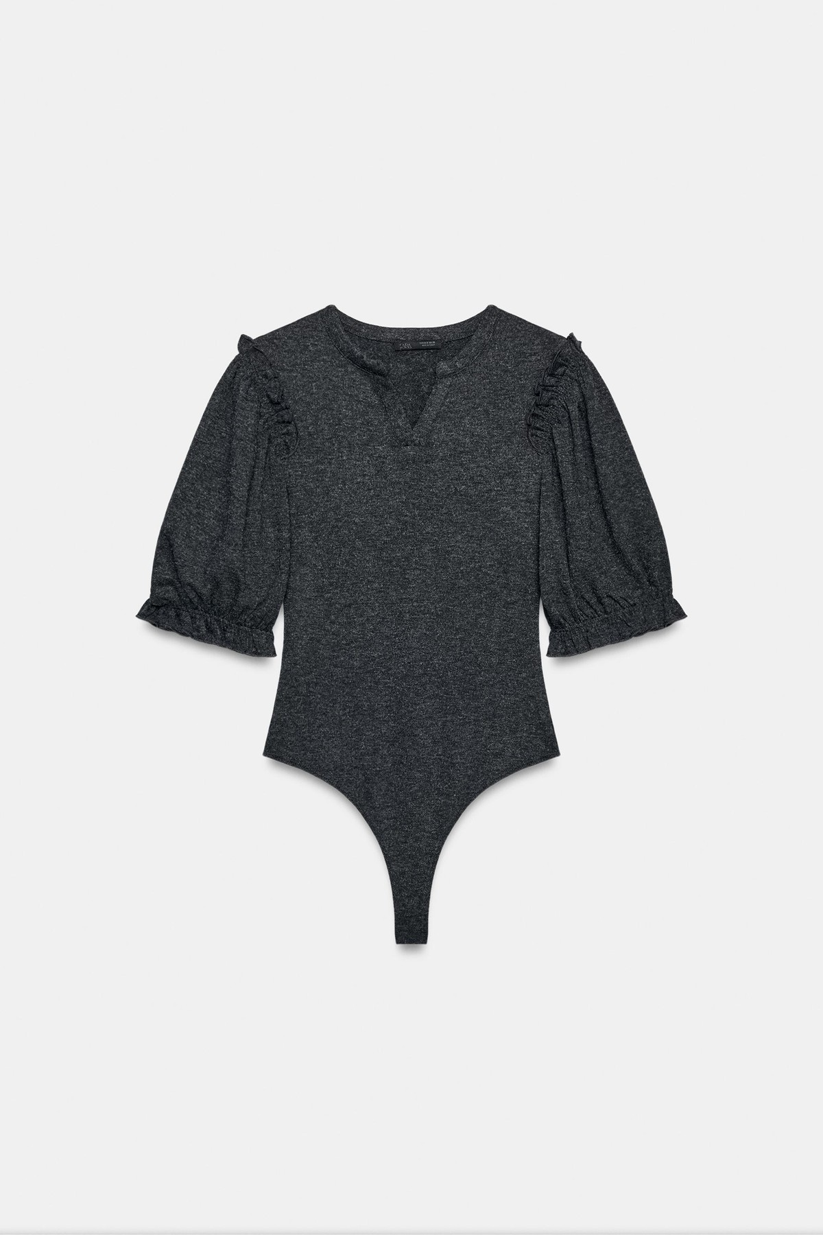 자라 러플 브이넥 7부소매 바디수트 1528/705/922 DARK GREY