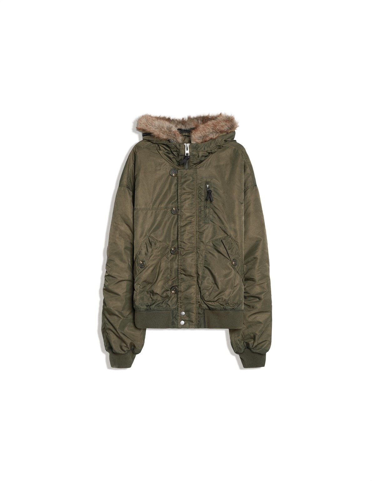 버쉬카 퍼 후드 패딩 봄버 자켓 3496/677 KHAKI