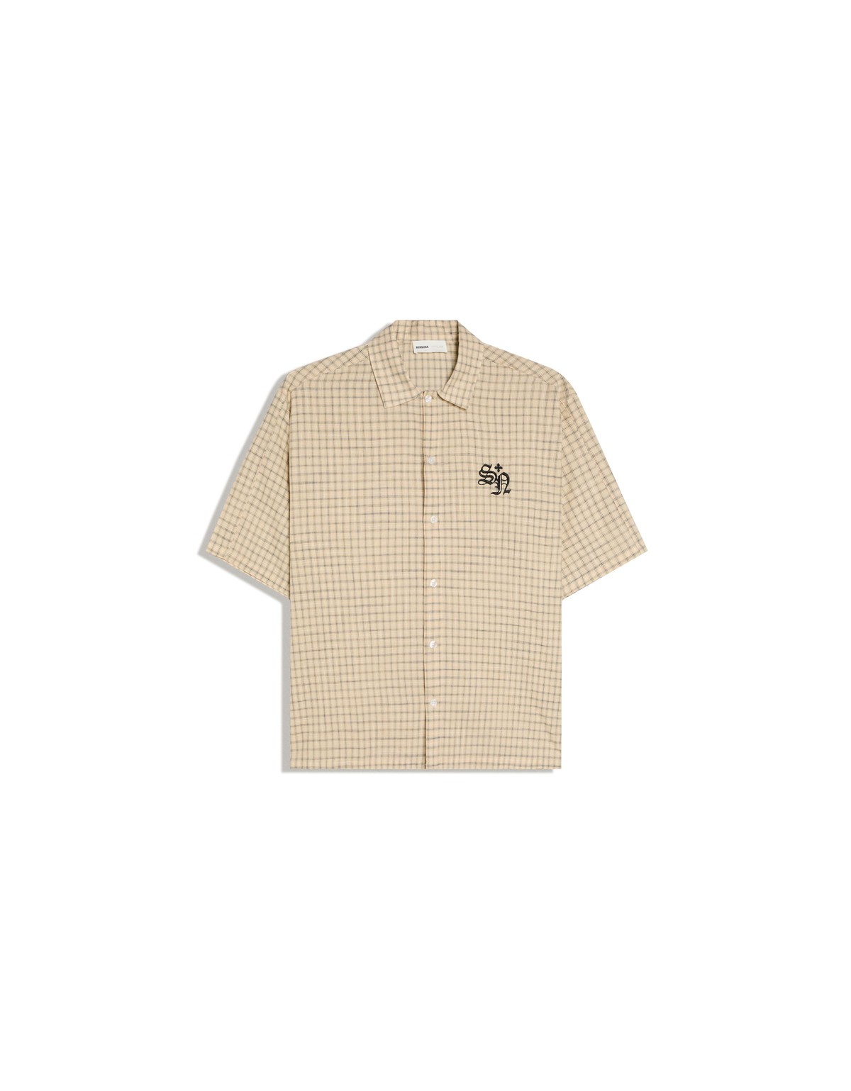 버쉬카 체크 패턴 자수 반팔 셔츠 3109/557 BEIGE