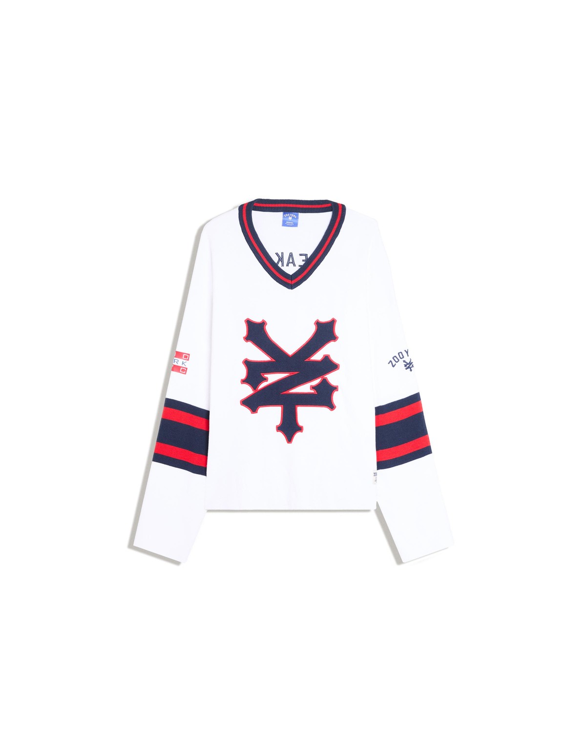 버쉬카 자수 그래픽 브이넥 니트 스웨터 3136/376 OFF WHITE