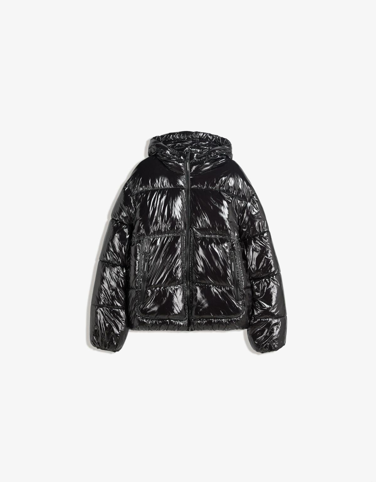 버쉬카 테크니컬 글로시 블랙 후드 숏 패딩 자켓 6787/551 BLACK