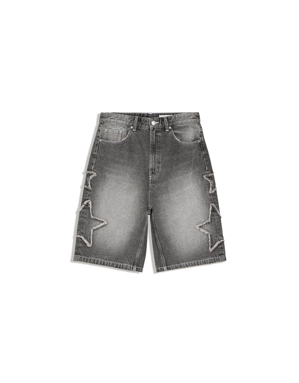 버쉬카 배기핏 스타 패치 데님 반바지 1299/352 GREY
