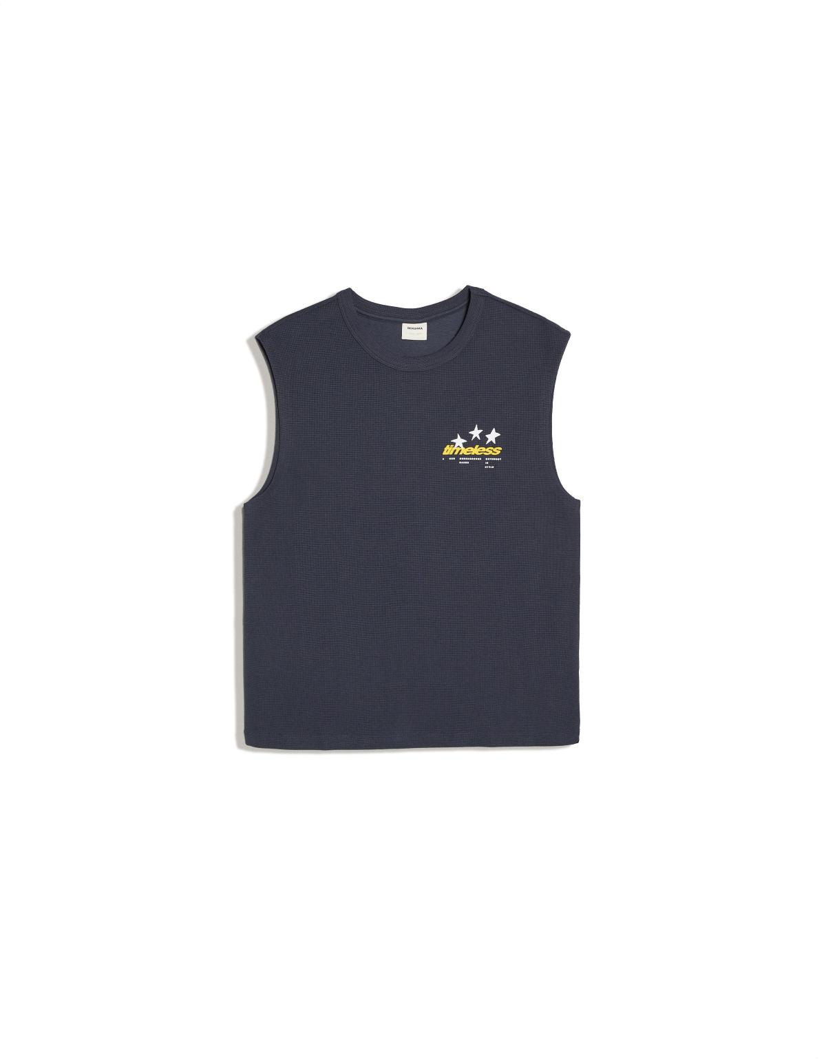 버쉬카 텍스처 그래픽 민소매 티셔츠 2413/443 NAVY