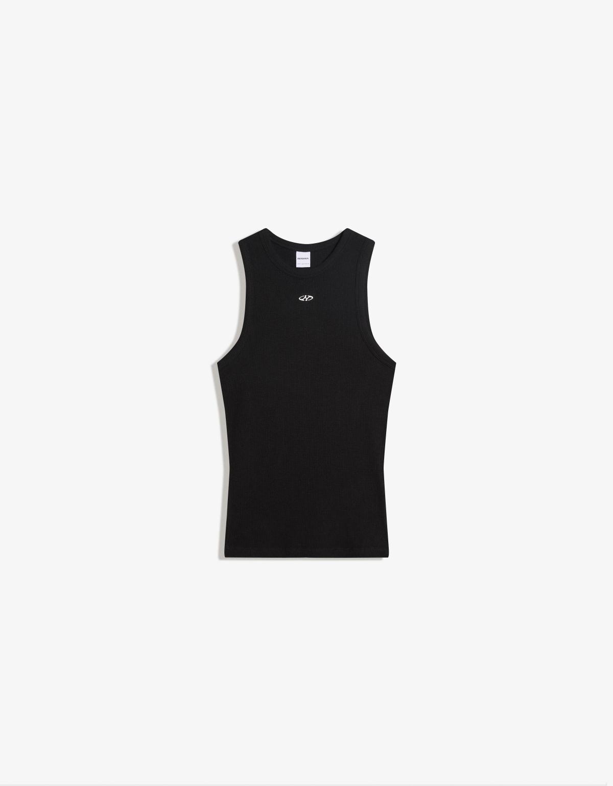 버쉬카 와플니트 프린트 민소매 블랙 탑 0076/134 BLACK